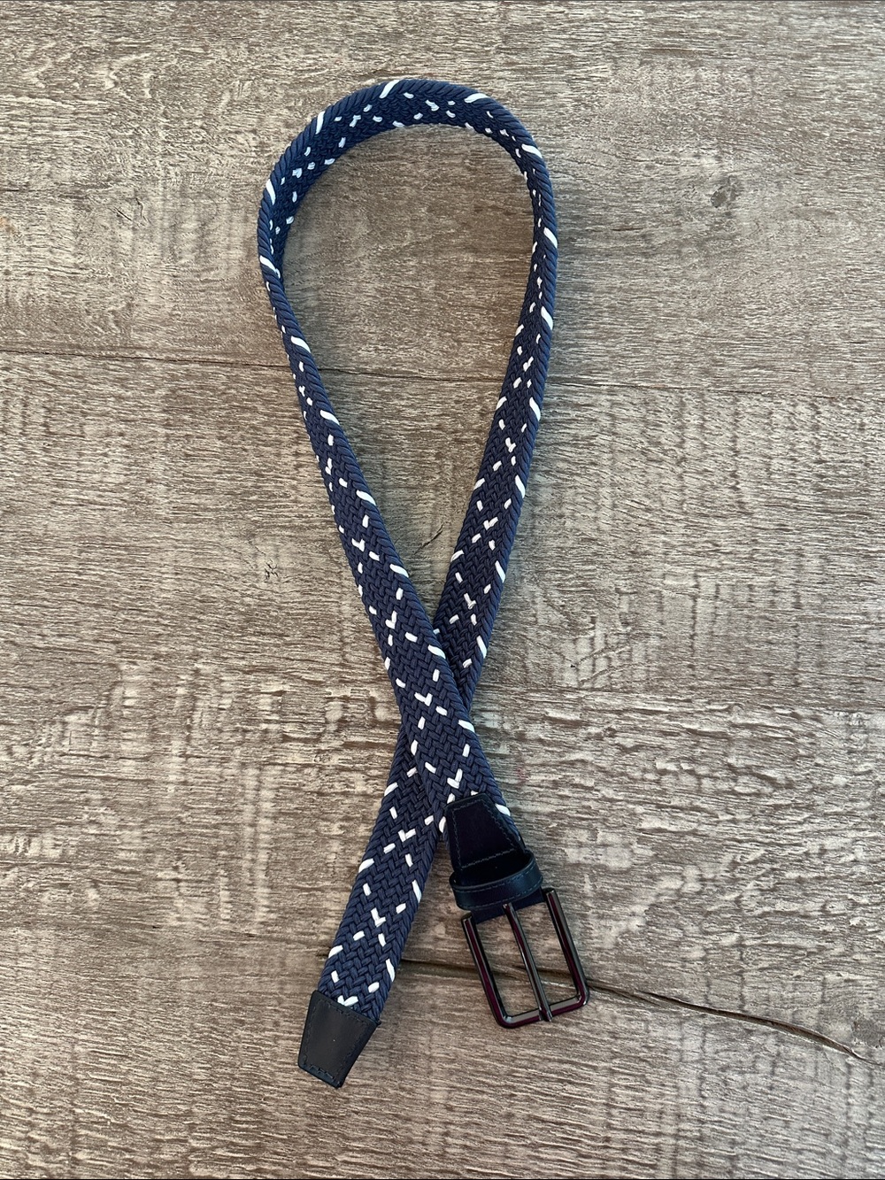 Johnston & Murphy Navy Woven Game Day Belt with White Accents